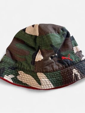 Puma Camo Bucket Hat in Green, Brown reversible with Red Logo